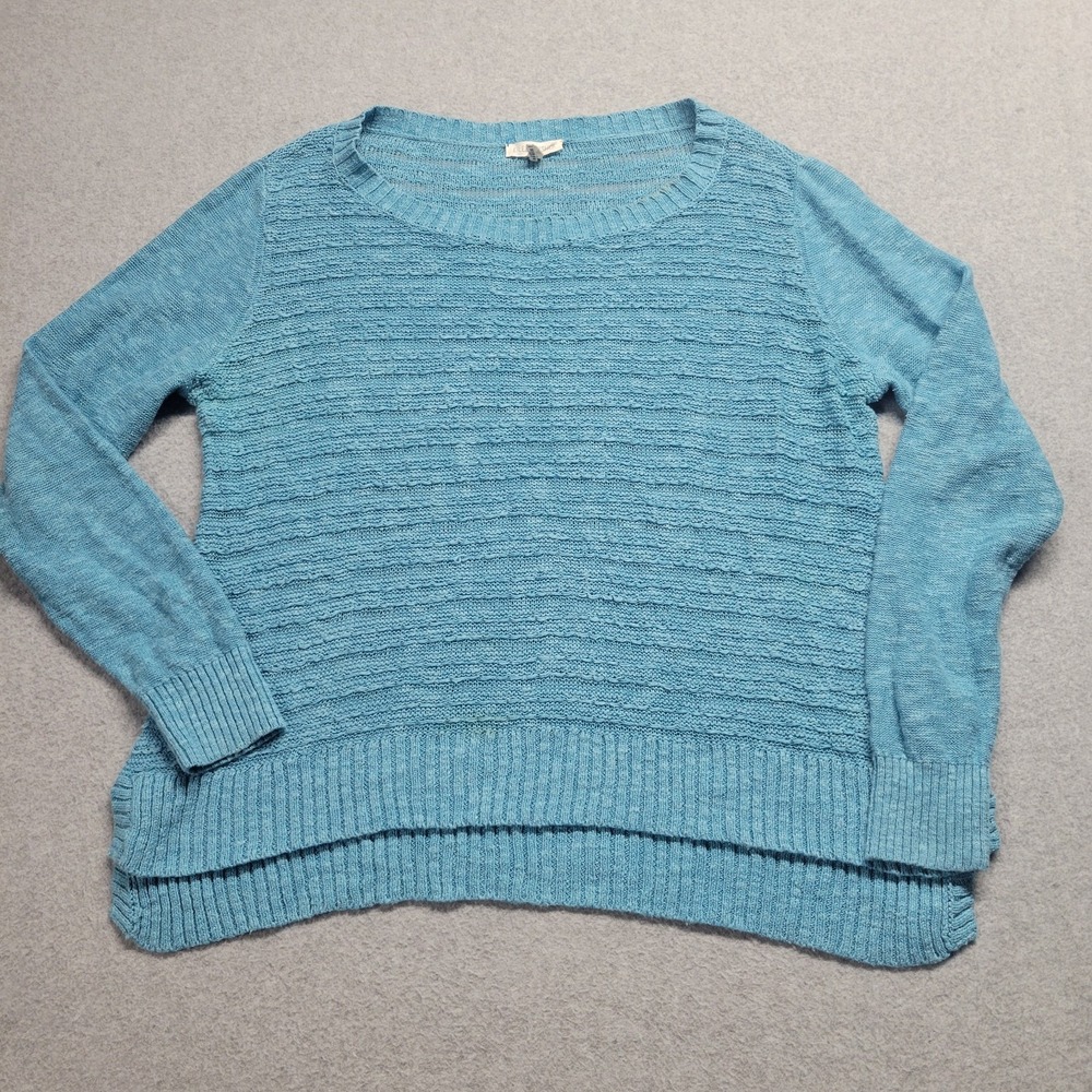Eileen Fisher Blue Linen Cotton Blend Textured Knit Sweater Size Medium